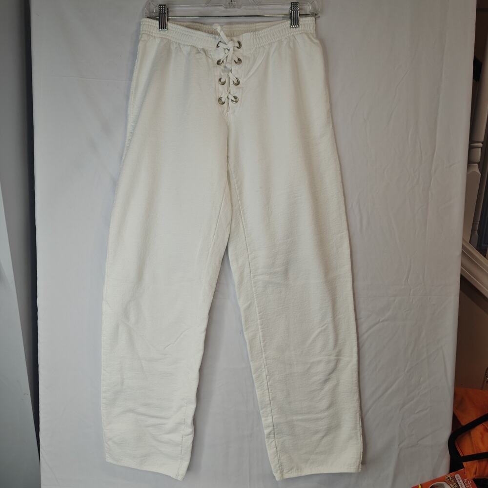 Hard Tail Forever Sz S White Sweatpants Lace Up Waist Lounge Wide Leg Pants